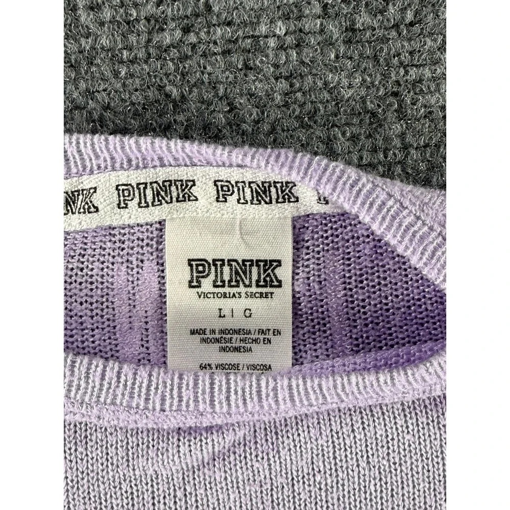 Victoria's Secret PINK Lavender Ribbed Knit Raglan Sweater Lettuce Edge Large